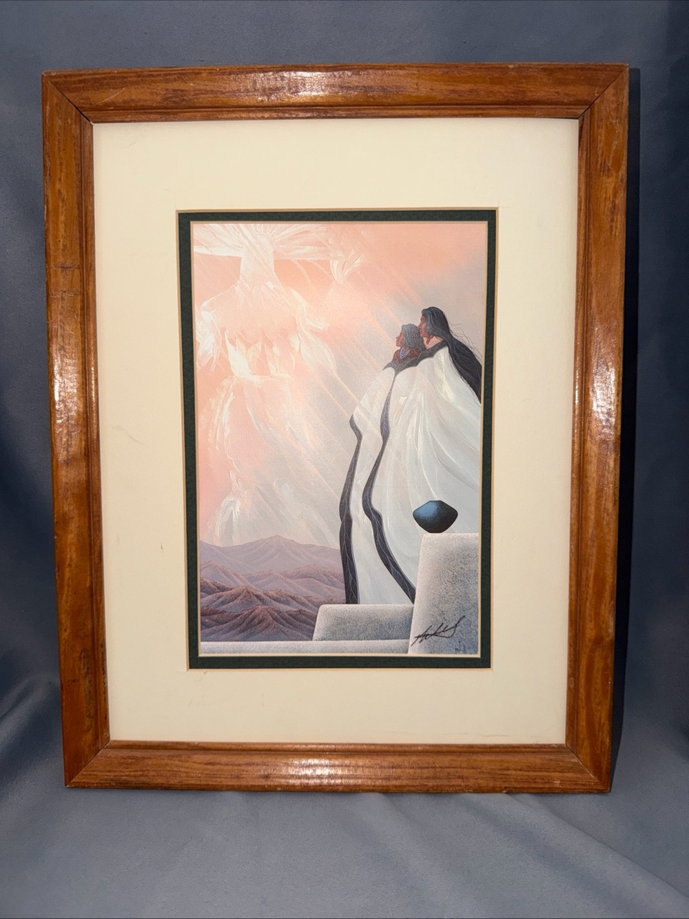 Bill Rabbit Our Hearts Are One Native American Art Print Framed Signed Vintage